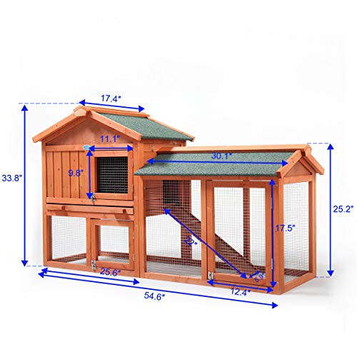 COZIWOW Fashion Durable Wooden Rabbit Hutch Indoor with Removable Tray & Ramp, Bunny Cage Outdoor, Small Animal Houses & Habitats with Waterproof Roof Rabbit Cage(Orange)