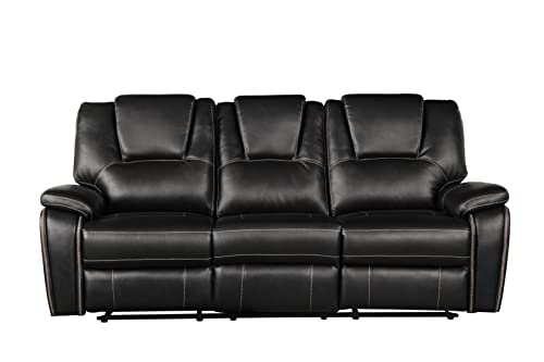 3 Pieces Power Reclining Sofa Set with Armchair, Loveseat and 3-Seat Sofa, Faux Leather Upholstered Couch Set with 2 Cup Holders and Headrest for Living Room, Black