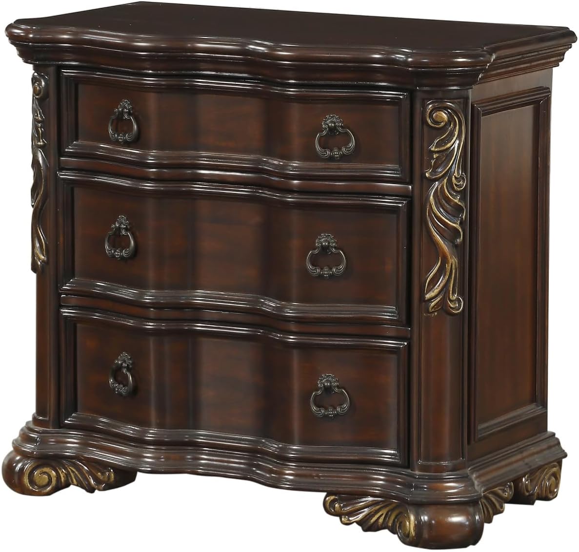 Royal Bedroom Cherry Finish Nightstand of 3 Drawers Ring Pulls Traditional Home Furniture
