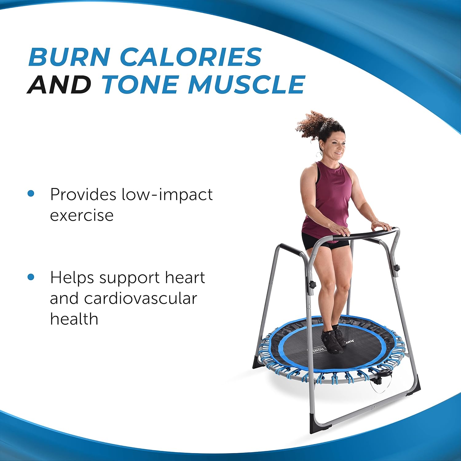 JumpSport Home 125 Fitness Trampoline - Exercise Trampoline with Handlebars - Fitness Rebounder for Home Workout - Up to 250 lbs Weight Capacity