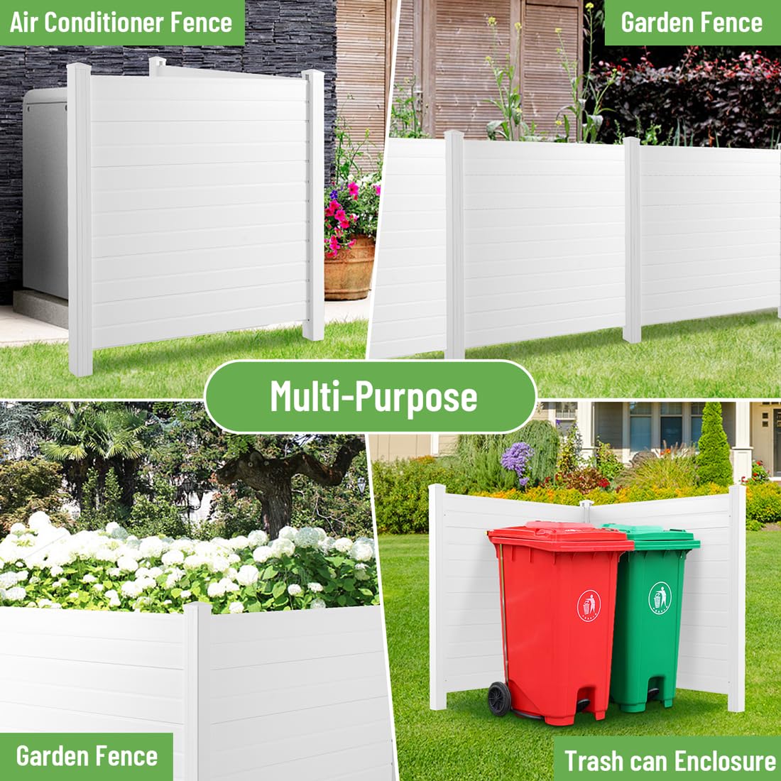 50 "W x 50 "H Fence Screen Kit, Vinyl Enclosure Outdoor with Metal Stake, Privacy Screen Panels, Perfect to Conceal Air Conditioners Trash Bins, White (2 Panels)