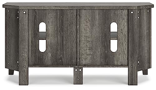 Signature Design by Ashley Dorrinson Modern Corner TV Stand with 4 Shelves & Fits TVs Up to 58 Inches, Whitewash & Gray