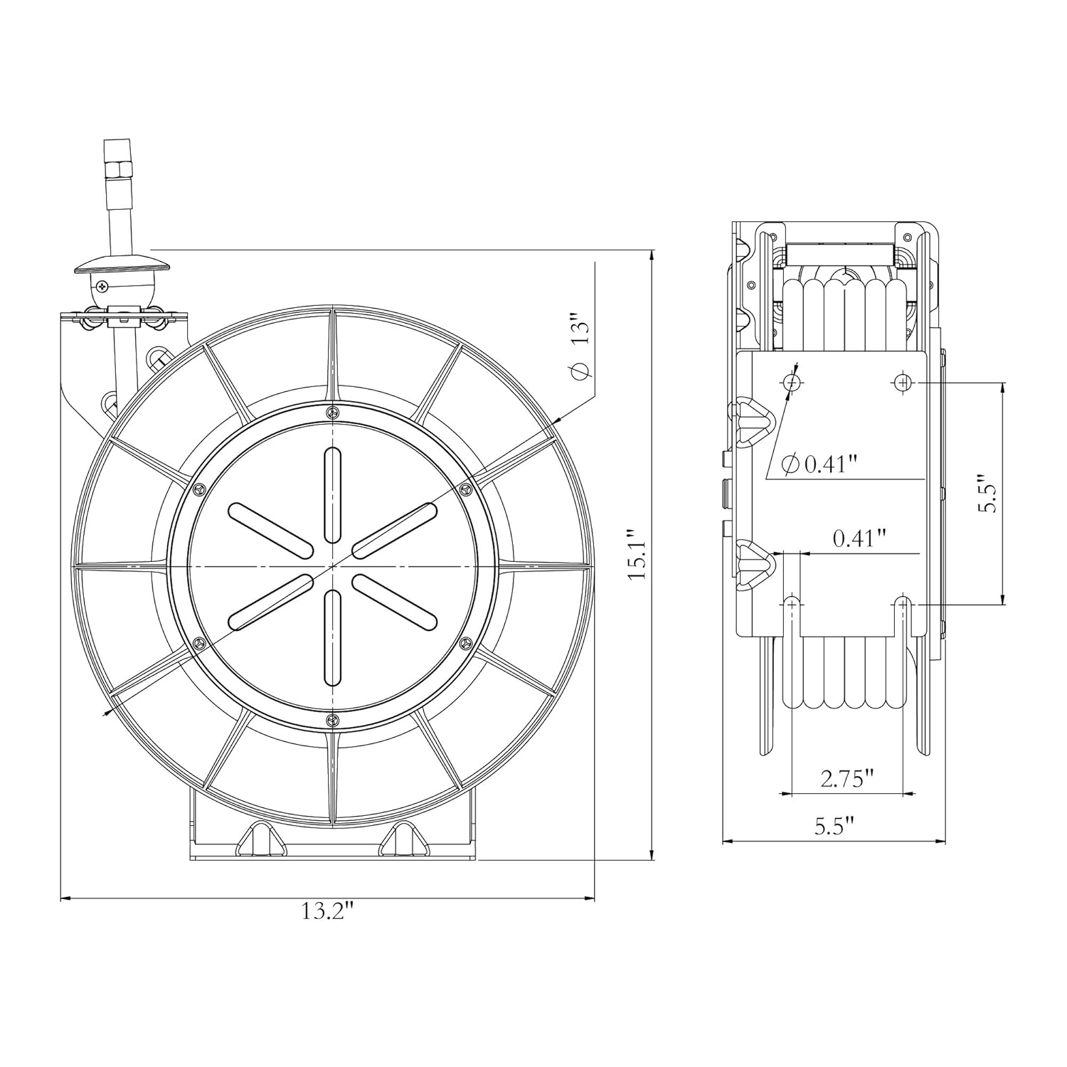 ReelWorks Air Hose Reel Retractable 3/8" Inch x 50' Foot Hybrid Polymer Hose Max 300PSI Polypropylene Drum Construction
