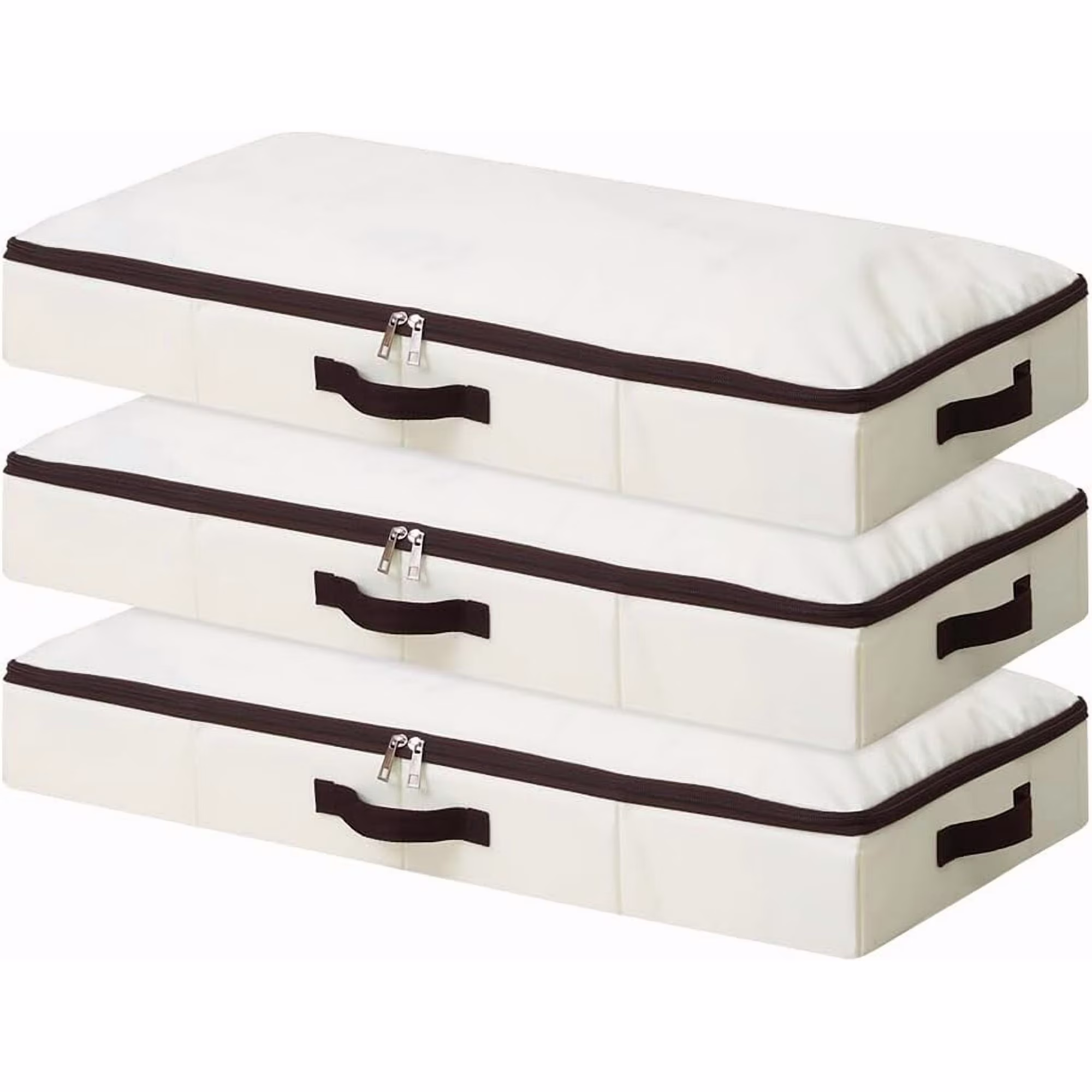 3 Pack 4inch Underbed Storage Bins, Under Bed Storage Containers with Zippers for Blanket, Pillows, Comforters &amp; Quilts, Beige