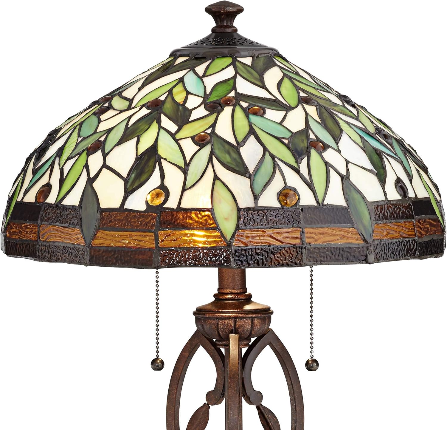 Robert Louis Tiffany Blossoming Leaf Vine Traditional Tiffany Style Table Lamp with Table Top Dimmer 26" High Bronze Stained Glass Shade Decor for Living Room Bedroom House Bedside Nightstand Home