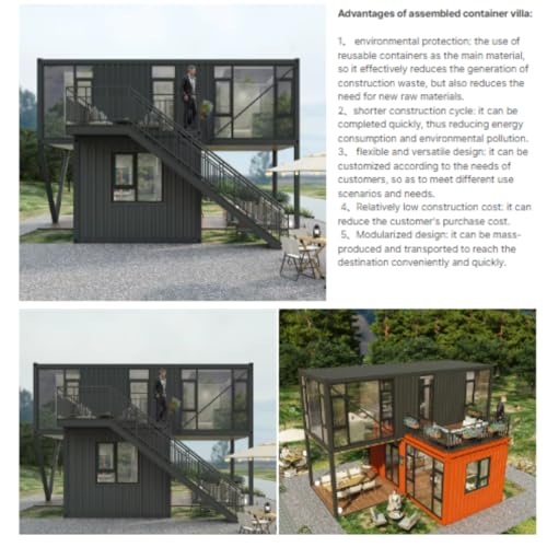 Luxury Two-Story Prefab Villa - Modular Shipping Container House with Living Room, Bathroom, Kitchen for Homes, Hotels, Offices (20Feet), Black & Brown, MZ-DOBLE1X1