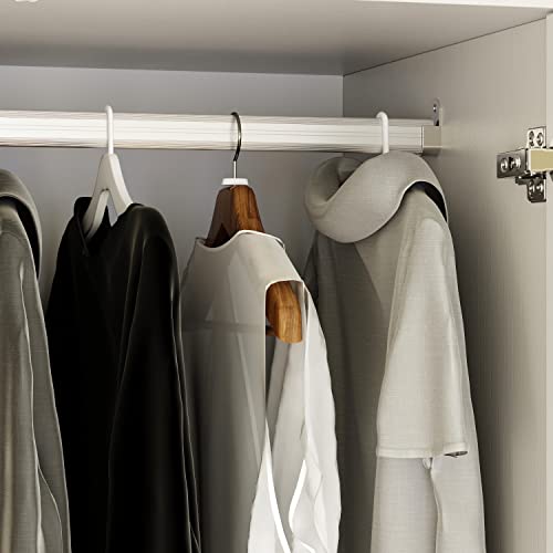 ECACAD Large Wardrobe Armoire with Multi-Tier Shelves, 5 Drawers, Hanging Rod & 4 Louver Doors, Wooden Closet Storage Cabinet for Bedroom, White (59.06”W x 19.06”D x 70.47”H)