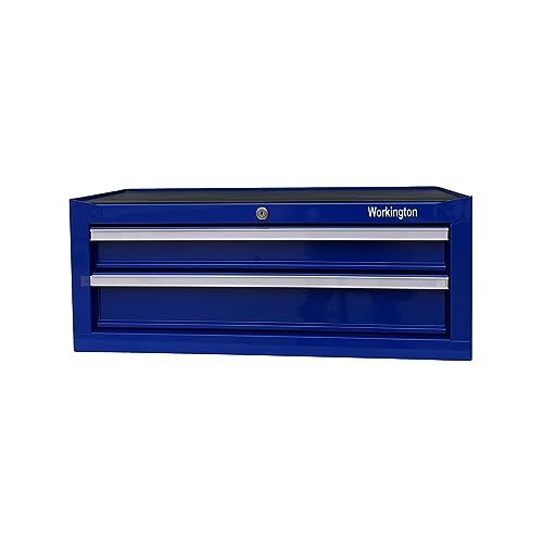 Industrial 2 Drawers Portable Metal Intermediate Box, 26" Middle Tool Chest Cabinet with Ball Bearing Drawer Slides, Steel Tool Storage Box Organizer 4008 Blue