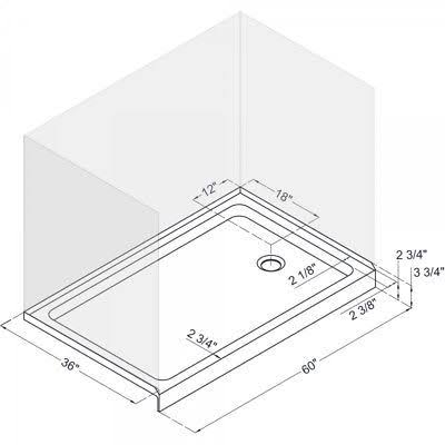 DreamLine Slimline 36 in. x 60 in. Single Threshold Shower Base, Right Hand Drain, DLT-1136602