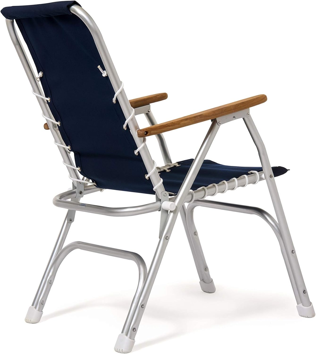 Forma Marine Boat Chairs High Back Blue Deck Folding Marine Aluminum Teak Furniture Set of 2 M150B