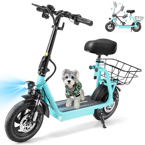 Caroma Peak 800W/1200W Electric Scooter Adults, 30 Miles Max Range, Foldable Electric Scooter with Seat, Front Suspension, Detachable Large Basket,Commuter E-Scooter for Adult and Teens