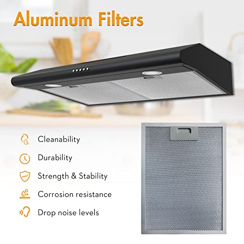 FIREGAS 30 inch Range Hood Under Cabinet, Ducted/Ductless Convertible Stainless Steel Kitchen Range Hood with Rocker Button Control, 2 Speed Exhaust Fan, 300 CFM Aluminum Filter Included