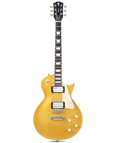 Fesley LP Electric Guitar with Arched Top:39" Solid Body Electric Guitars with Mahogany Body and Rosewood Fretboard,Electric Guitar with Humbucker Pickups, Guitarra Eléctrica with Alice String,Gold