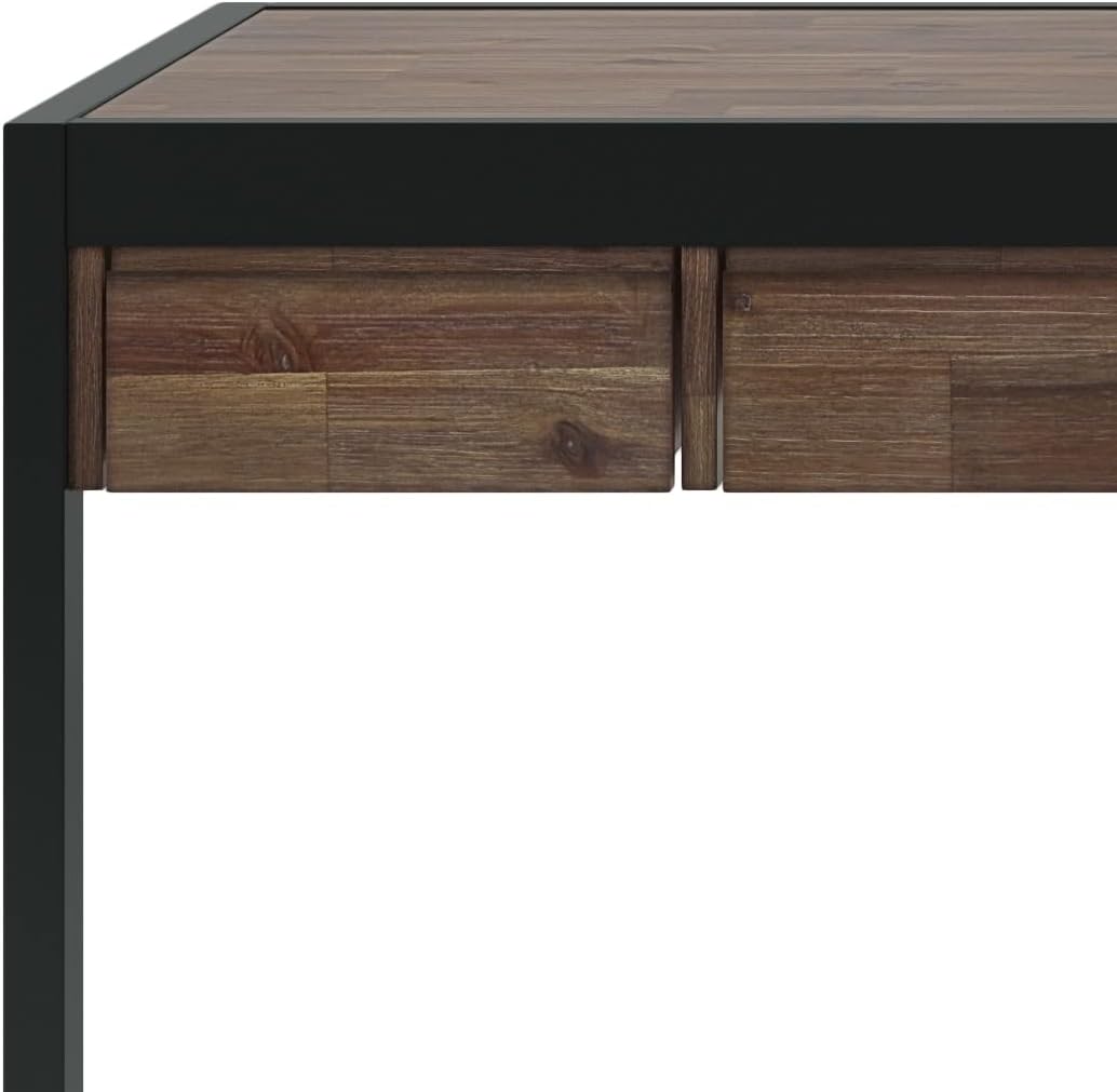 Solid Acacia Wood Modern Industrial 48 Inch Wide Small Desk in Rustic Natural Aged Brown Contemporary Urban Rectangular Metal Wood Stained