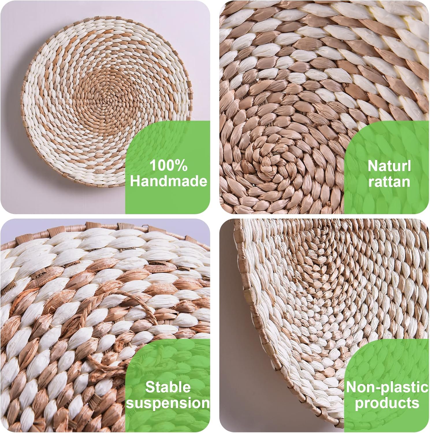 Boho wall Baskets decor Set of 3, 100%Natural Handmade,rattan wicker seagrass woven basket wall decor,Living Room or Bedroom woven wall african basket