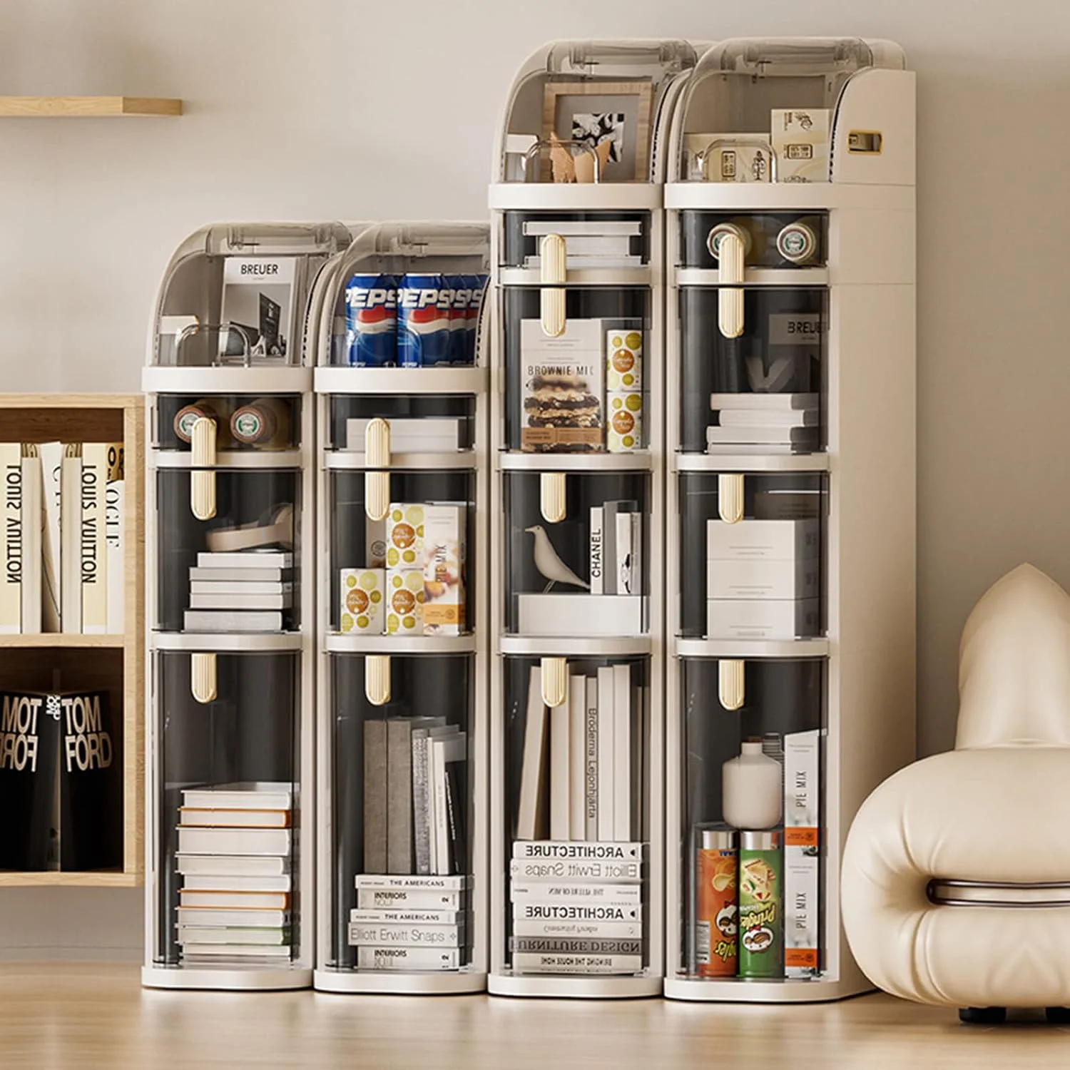 WANHUI 4-Tiers Bathroom Floor Cabinet Narrow Slim Gap Tower Organizer Side Rolling Unit Towel Storage with Clear Drawers for Small Space Laundry Living Room Fast Installation