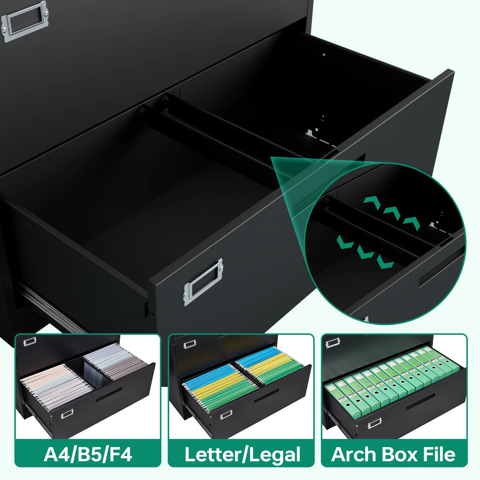 Fesbos 5 Drawer File Cabinet with Lock,Metal Lateral Filing Cabinets for Home Office Hanging Files Letter/Legal/F4/A4 Size(Black-Requires Installation)
