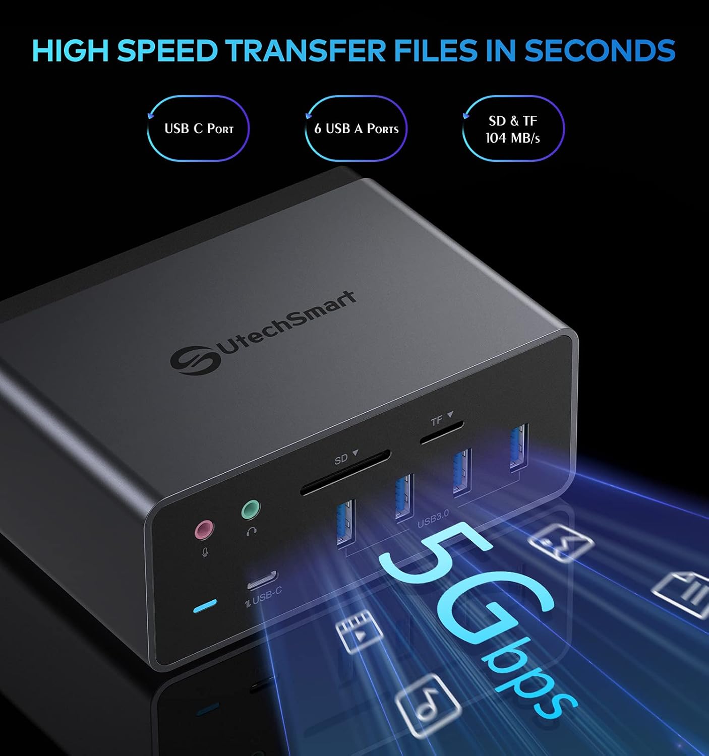 Docking Station,UtechSmart 19 in 1 Quadruple Display Laptop USB C Docking Station,USB C Hub Dock 3 HDMI Adapter for MacBook&Windows (3 HDMI,VGA,PD 3.0,Ethernet,SD/TF Card Reader,Audio,6 USB Ports)