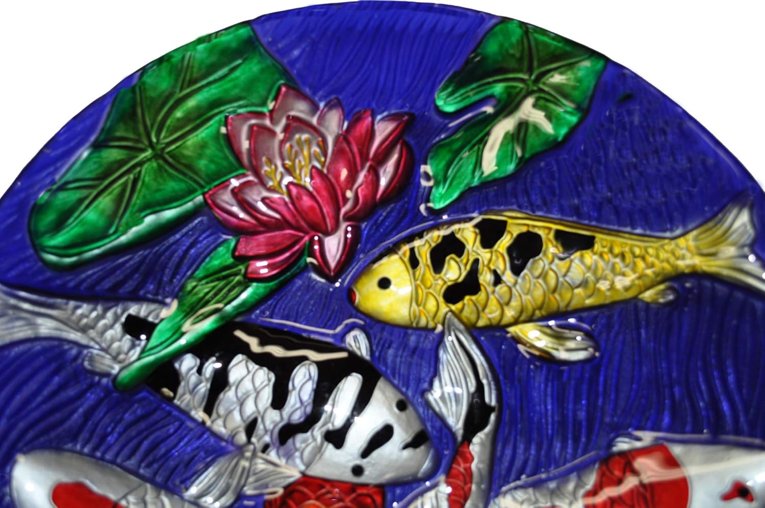 GADINO CAC3000950 18'' Hand Painted Koi Fish Glass Bowl Bird Bath/Feeder, Fountain, Decorative Plate