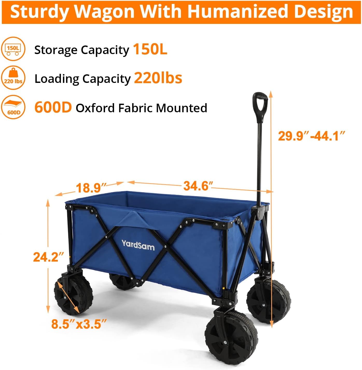 Yardsam Collapsible Folding Outdoor Garden Utility Wagon Carts with Removable Swivel Wheels, Outdoor Garden Cart Foldable Wagon for Gardening, Sports, Shopping, Camping