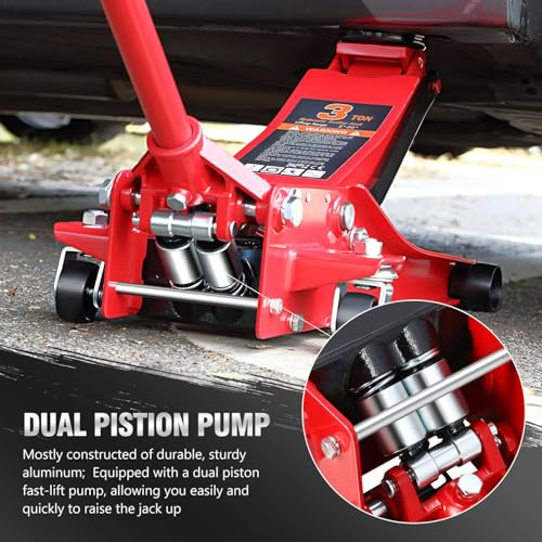 DNA MOTORING Floor Jack 3 Ton (6000 lbs) Capacity, Fast Lift Service Jack Low Profile Steel Heavy Duty Hydraulic Car Jack, Lifting Range 3"-20", Black, TOOLS-00475-BK