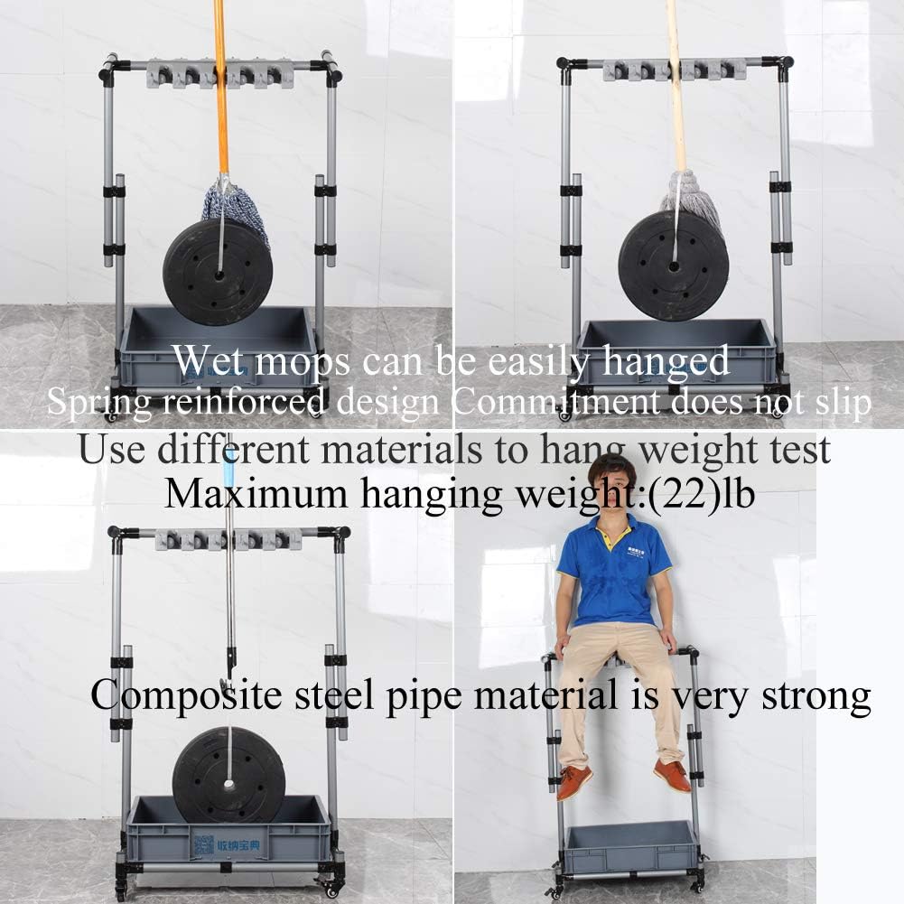 QTJH Broom And Mop Holder Put Wet Mops Movable Floor-Mounted Mop Rack Floor Standing Cleaning Tool Cart Storage For Garden Garage Schools, Hospitals, Factories, Hotels,Property Companies