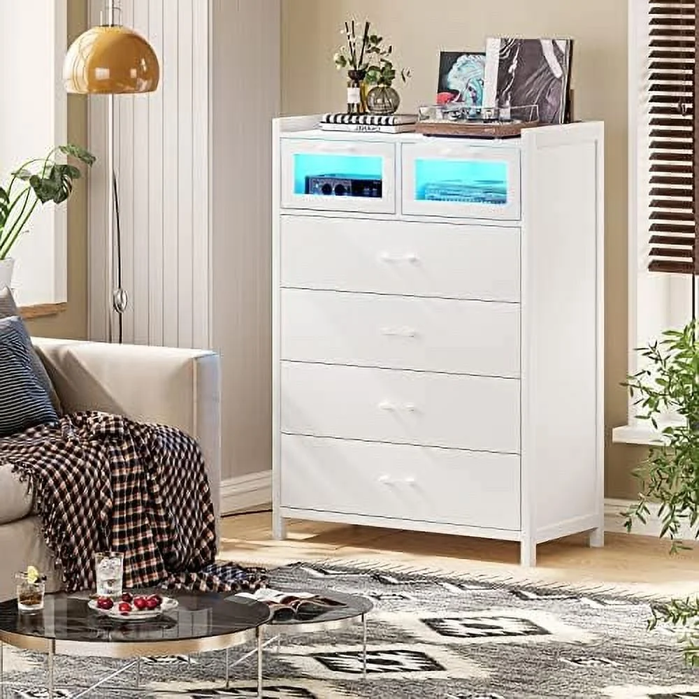 HOOMHIBIU Black Dresser for Bedroom  6 Drawer with LED Lights  Tall Wood Chest of Drawers  Modern Double Organizer  Large Capacity  Cabinet Entryway 6 Drawers-Tall