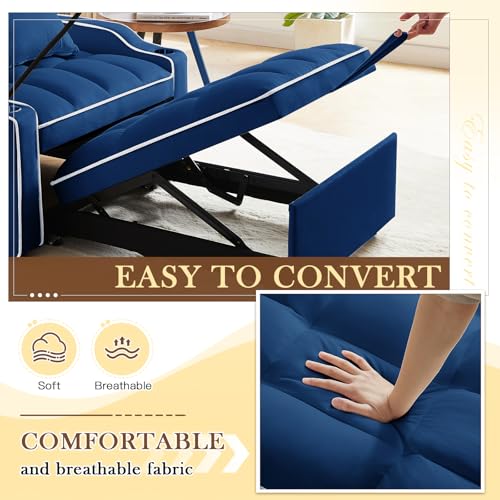 Convertible Sleeper Sofa Bed, 3 in 1 Velvet Pull Out Loveseat Couch Modern Comfy Futon Sofa with Adjustable Backrest & Phone Holder & USB Charging Space Saving for Living Room, Small Apartment, Grey