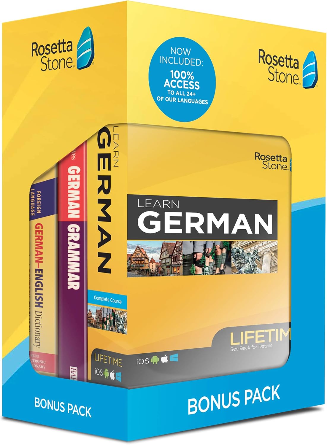 Rosetta Stone Learn Spanish Bonus Pack Bundle| Lifetime Online Access + Grammar Guide + Dictionary Book Set| PC/Mac Keycard