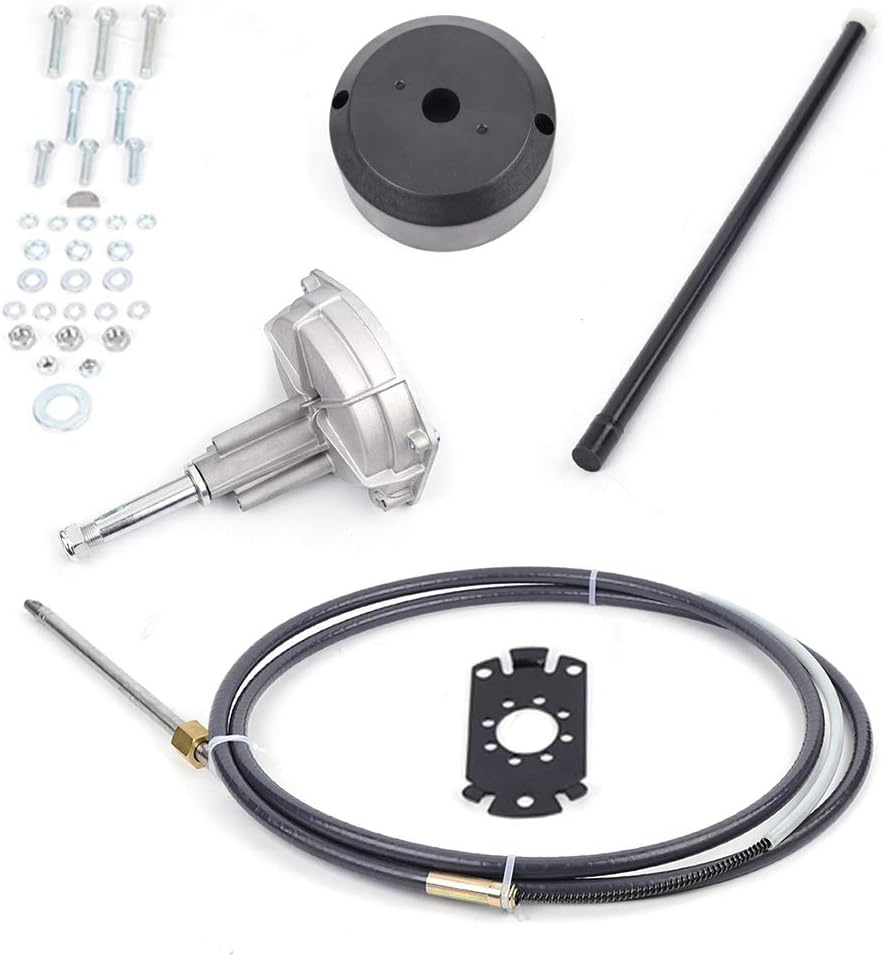 DNYSYSJ Outboard Steering Cable Kit 12 Foot Boat Steering Control Cables SS13712 Boat Steering System, 12' Connect Rotary Steering System 3/4'' Tapered Shaft for Boats, Yachts, Fishing