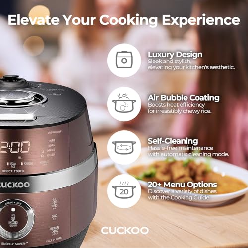 CUCKOO CRP-JHR0609F | 6-Cup (Uncooked) Induction Heating Pressure Rice Cooker | 13 Menu Options, Auto-Clean, Voice Guide, Made in Korea | Copper