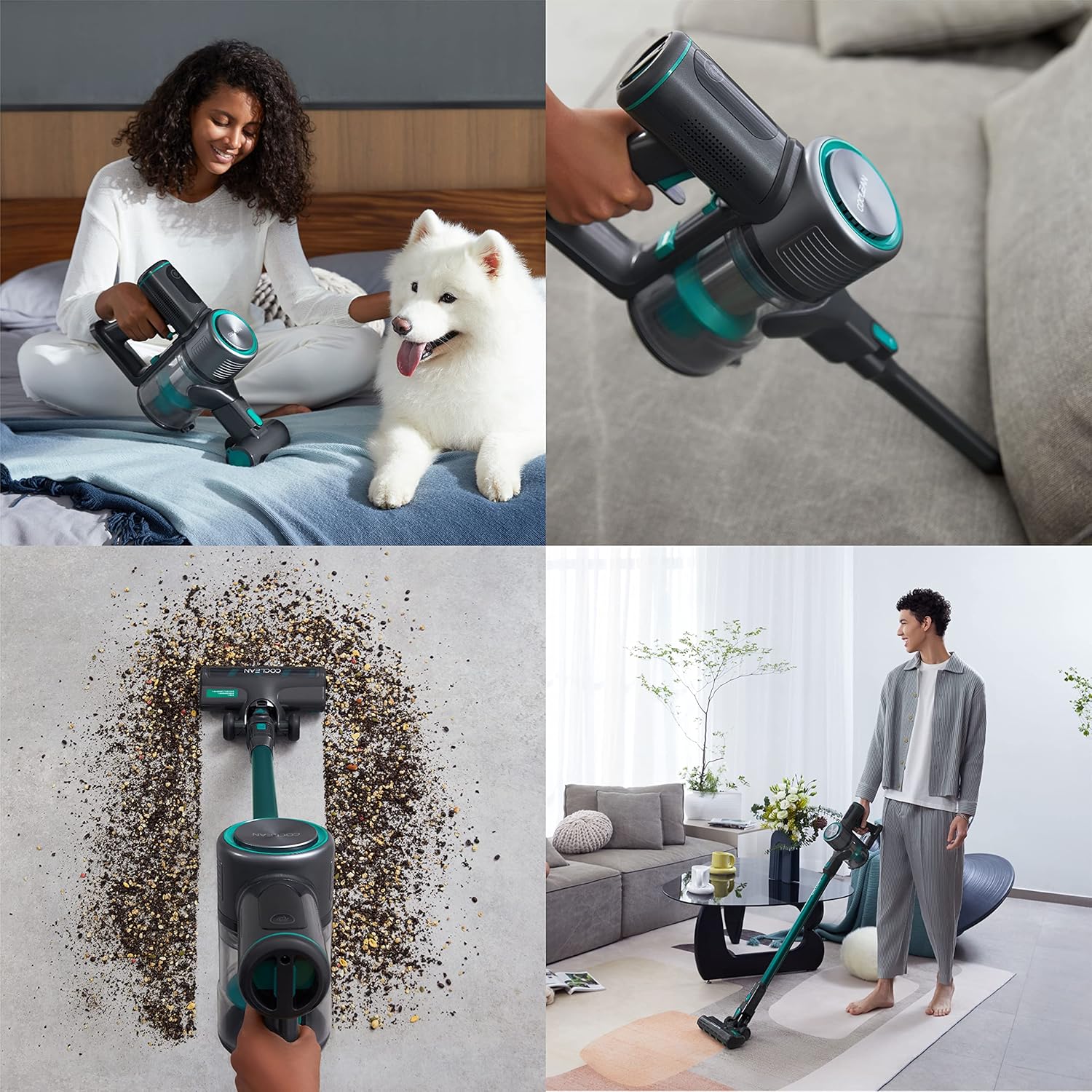 CoClean Cordless Vacuum Cleaner, Smart Stick Vacuum with 400W Brushless Motor, 25Kpa Powerful Suction Up to 60min Runtime, LED Display, Lightweight Cordless Vacuum for Carpet, Hardwood Floor, Pet Hair