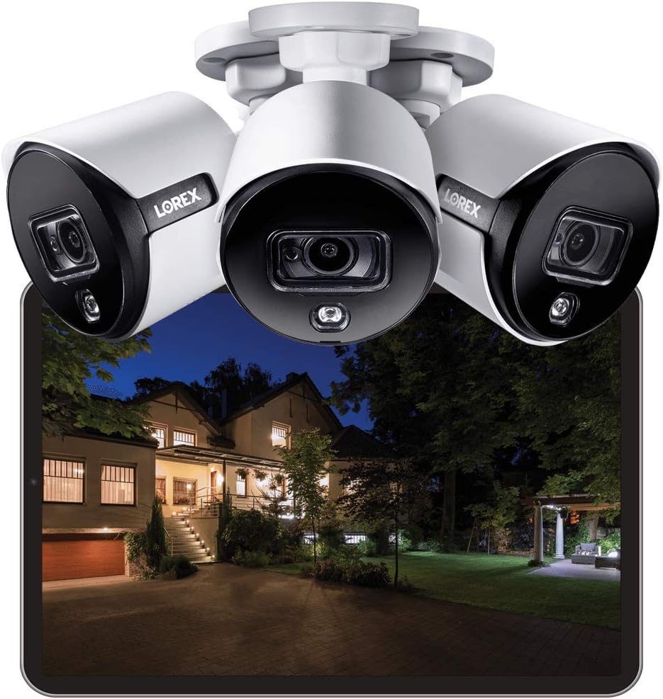 Lorex 4K Ultra HD Indoor / Outdoor Security System with 8-Channel 2TB DVR and Four 4K (8MP) Active Deterrence Cameras Featuring Smart Motion Detection and Smart Home Voice Control