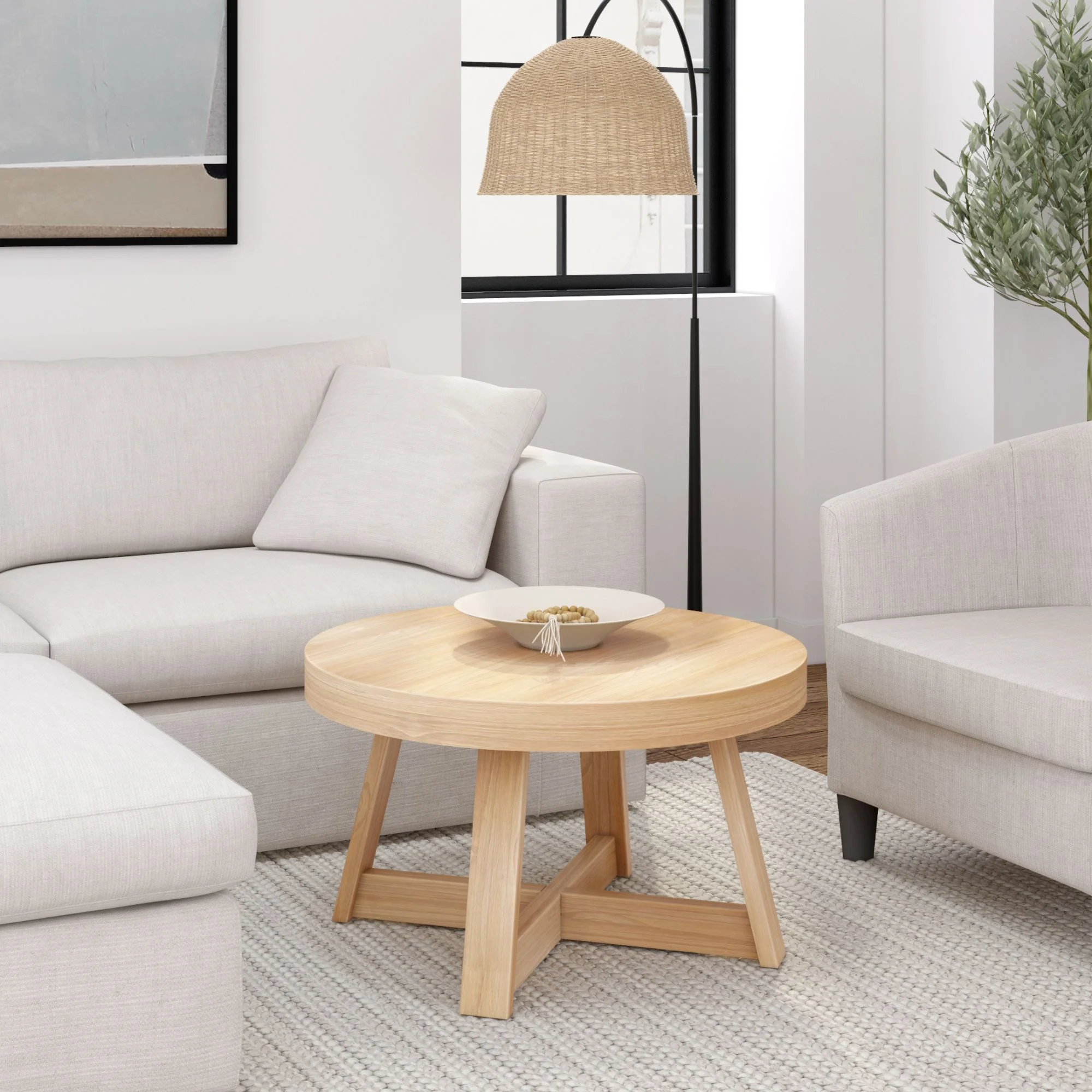 Plank+Beam Classic Round Coffee Table, 30 Inch Farmhouse Coffee Table, Mini Center Tables for Small Spaces, Small Living Space Tea Table