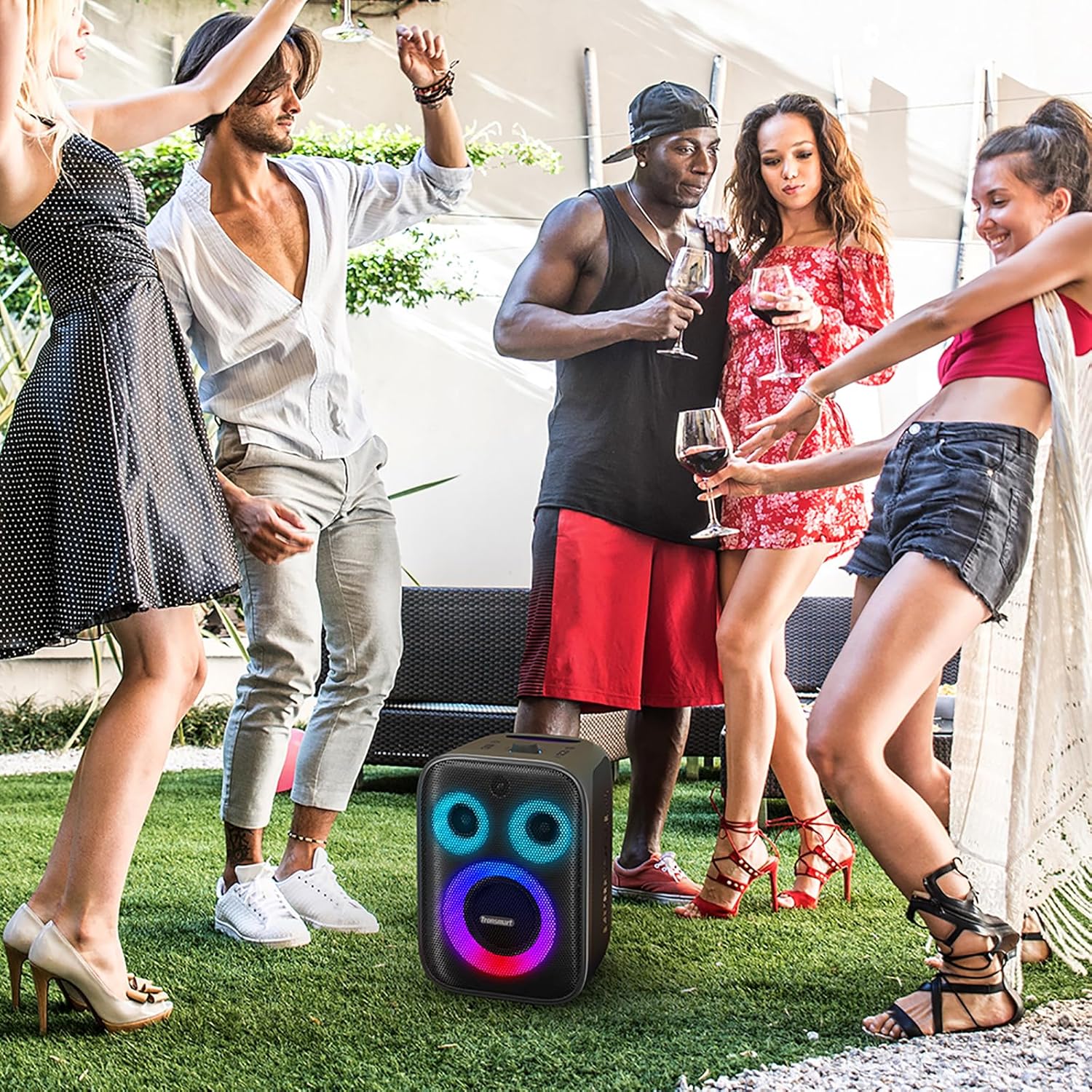 Tronsmart Halo 200 Bluetooth Speaker(No Microphone), Loud Speaker with Powerful Sound and Deep Bass, Party Sync, 5 Lighting Modes, Custom EQ &Lights, 18H Playtime, Supports Mic & Guitar for Party