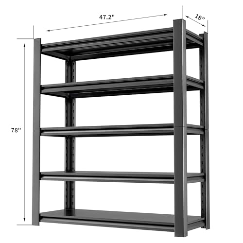 5 Tier Heavy Duty Metal Shelving Unit - Industrial Storage Shelf for Garage and Industrial Use - Durable Storage Shelf Organizer, 24" D x48" W x72" H