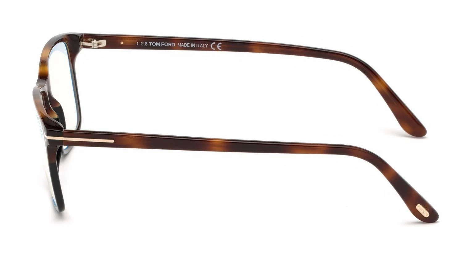 Tom Ford FT5584-B Shiny Medium Havana u0026 Black, Rose Gold T Logo / Blue Block Lenses