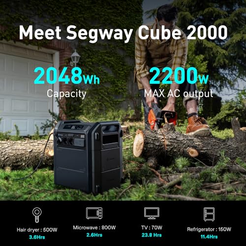 Segway Cube Portable Power Station, 2200W AC Outlets, Expandable Battery Capacity up to 5kWh, 1024 & 2048Wh LiFePO4 Battery for Home Backup, Power Outage, Camping, Off-Grid