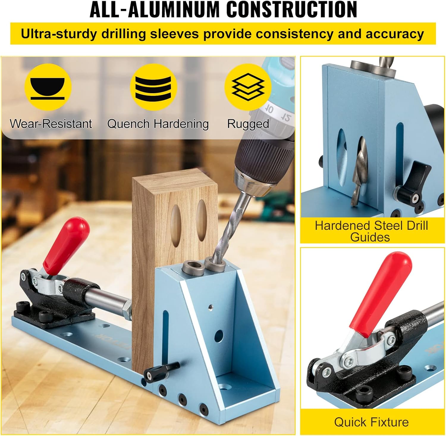 VEVOR Pocket Hole Jig Kit, Adjustable & Easy to Use Joinery Woodworking System, Aluminum Punch Locator, Wood Guides Joint Angle Tool w/Extension Rod Screws for DIY Carpentry Projects
