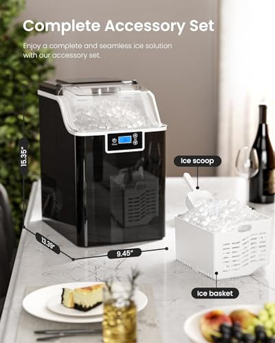 Kismile Nugget Ice Makers Countertop, 45lbs/Day Pebble Ice Maker Machine with 24-Hour Timer, Self-Cleaning Crushed ice Maker