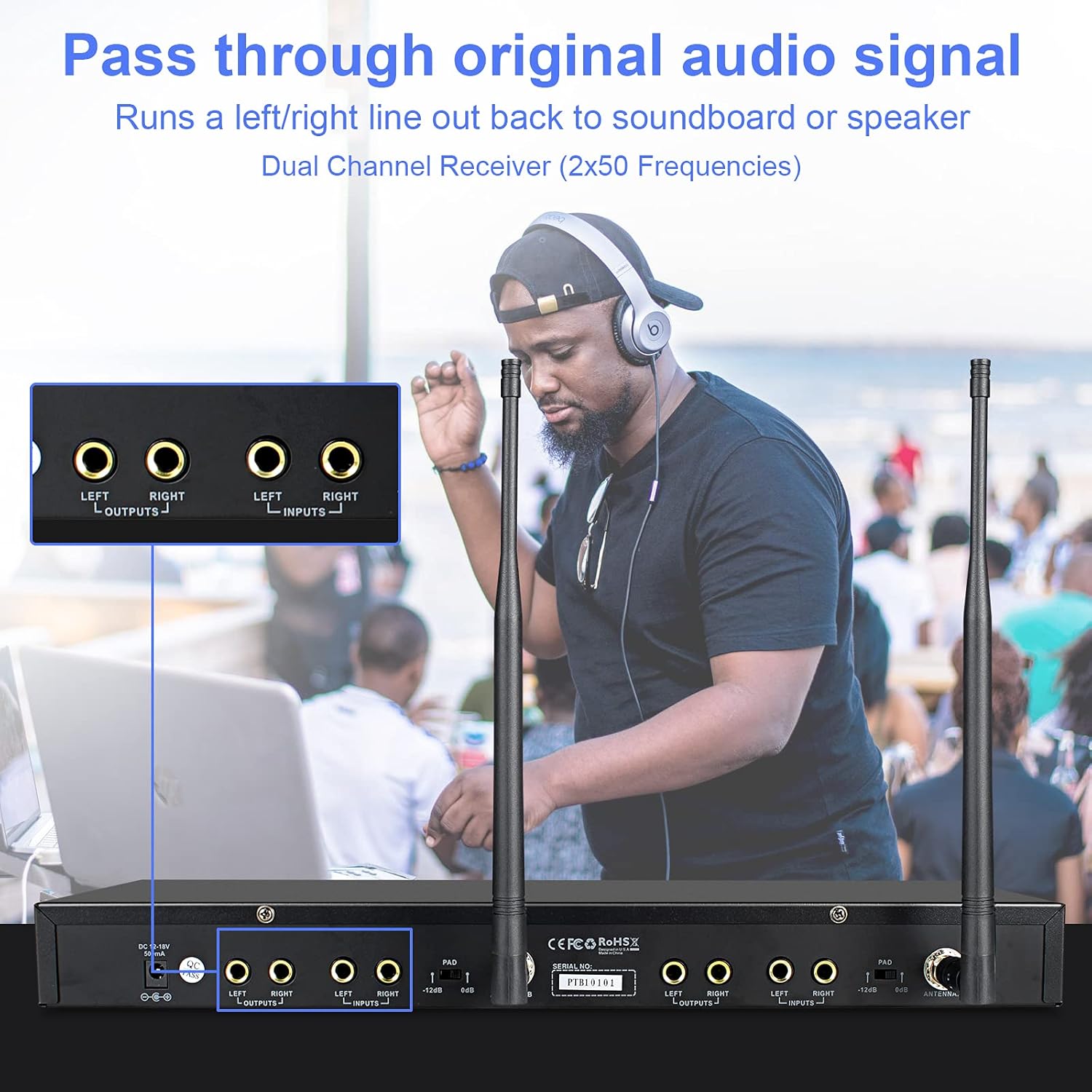 Phenyx Pro UHF Mono Dual Wireless in-Ear Audio Monitor System, Metal Transmitter, Sturdy Bodypack Receiver, 2x50 Frequencies, Separate Outputs, 164ft Operation, Ideal for Band and Studio (PTM-22)