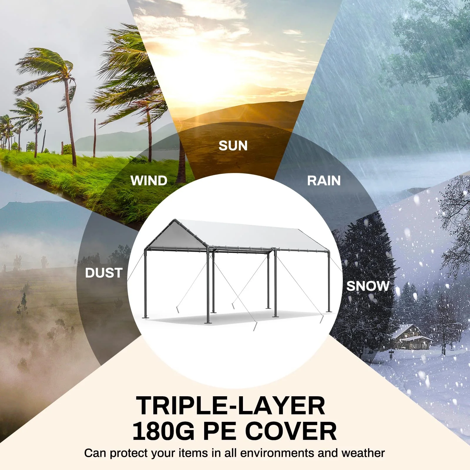GaildonCarport 10 x 20Ft Upgraded Heavy Duty Carport with Steel Wire Rope Portable Garage for Truck Boat Car Canopy with All-Season Tarp (White)