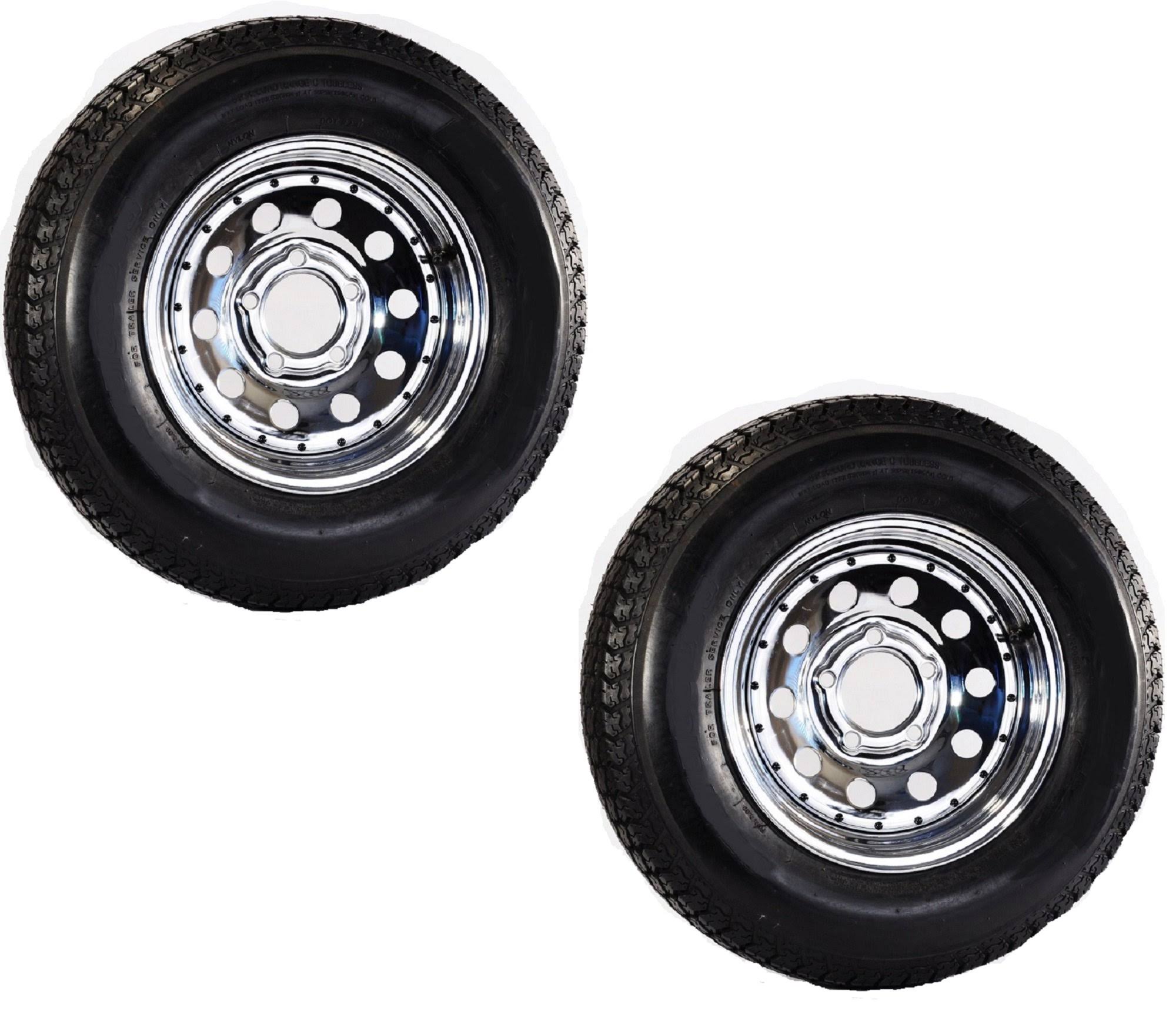 Ecustomrim 2-Pack Trailer Tire on Rim ST205/75D14 205/75 C Bias 5 Hole Modular Chrome
