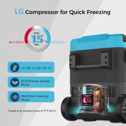 Renogy Car Refrigerator, Electric Cooler LG Powered Compressor Car Fridge, Dual Zone, App Control, Cooling from -4~68°F, Portable Freezer for Camping, RV, Fishing, Outdoor, Truck