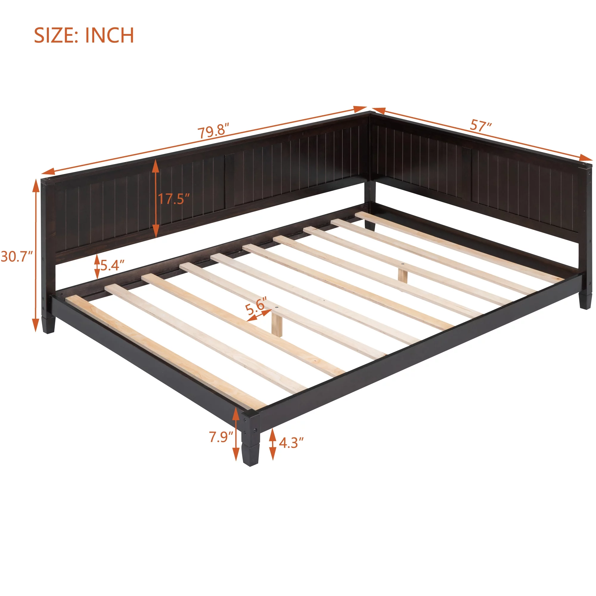 Sesslife Espresso Daybed, Full Size Solid Wood Sofa Bed Frame for Kids Teens Adults, Modern L-shape Daybed with Wooden Slats, No Box Spring Needed, 600lbs Capacity