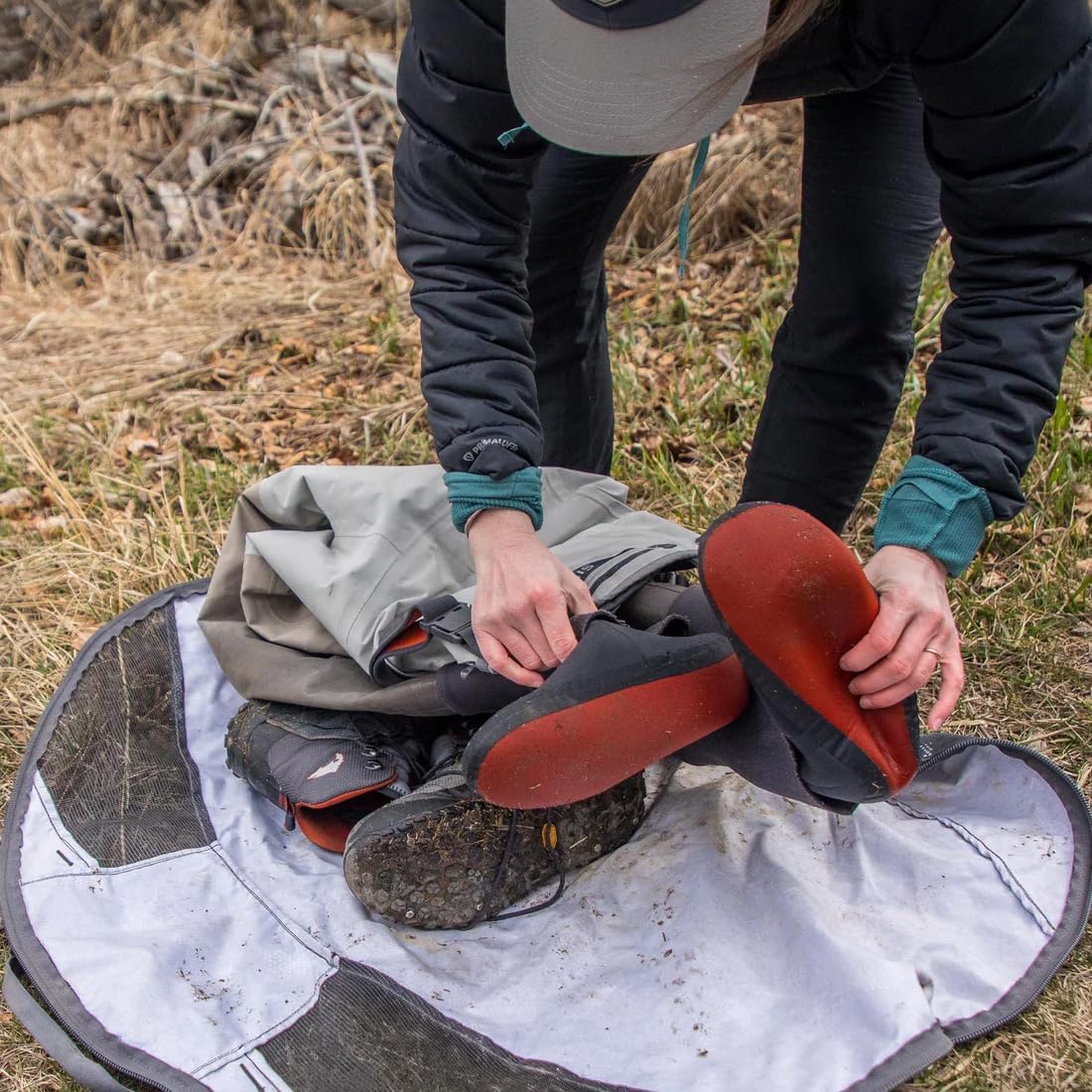 Simms Taco Wader Bag - Versatile Wader Storage Duffel with Changing Mat for Hunting & Fishing, Wader & Boot Storage, Dry Storage Bag with Mesh Ventilation, Foldable Wader Bag, Simms Orange