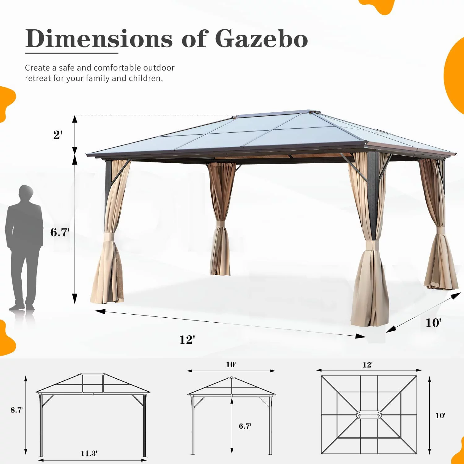 Hommow 10' x 13' Outdoor Hardtop Gazebo, Sun Roof Patio Gazebo with Aluminum Frame