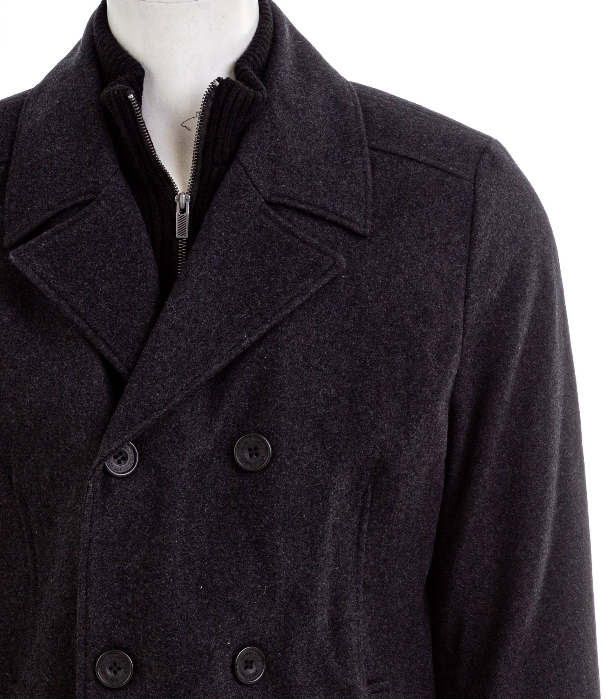 Kenneth Cole 448NB403 Mens Double Breasted Wool Blend Peacoat