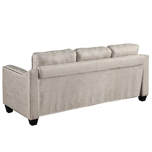 Knocbel Stylish 3-Piece Sofa Set Living Room Set with Tufted Cushions, Velvety Soft Linen Blend Fabric and Brass Nail Head Trip, Including 3-Seat Sofa, Loveseat and Accent Chair, Gray