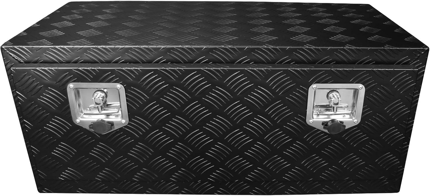 Carpartsinnovate For 29 Truck Pickup Black Aluminum Underbody Tongue Tool Box Trailer Storage+Lock